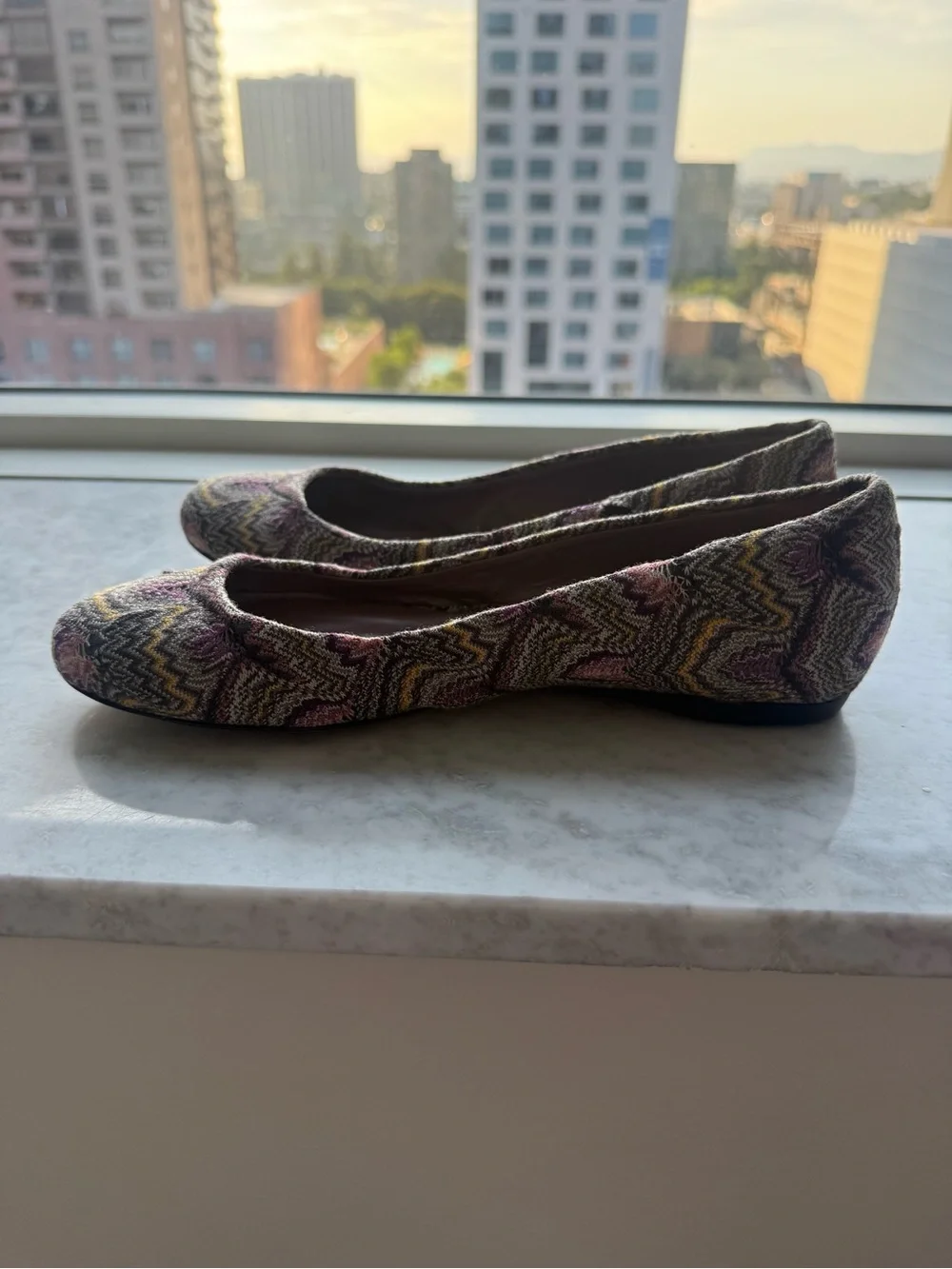 Missoni Multicolor Knit Pattern Ballet Flats — Black, Purple, Yellow Accents